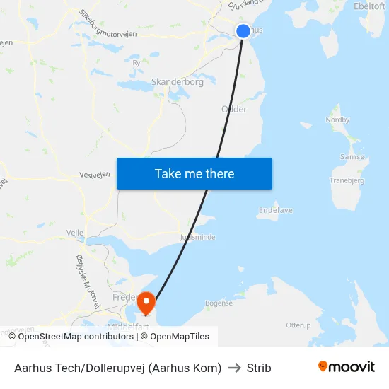 Aarhus Tech/Dollerupvej (Aarhus Kom) to Strib map