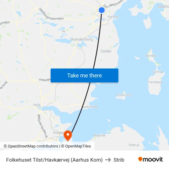 Folkehuset Tilst/Havkærvej (Aarhus Kom) to Strib map