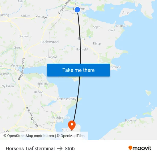 Horsens Trafikterminal to Strib map