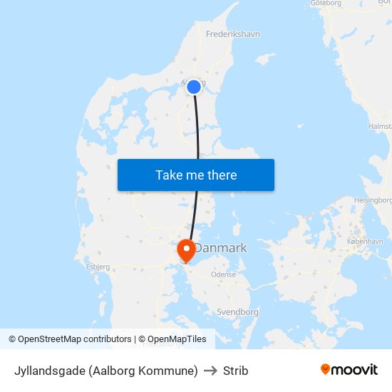 Jyllandsgade (Aalborg Kommune) to Strib map