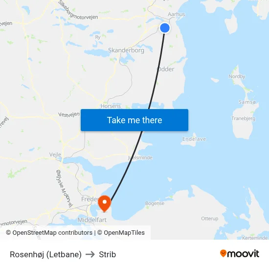 Rosenhøj (Letbane) to Strib map