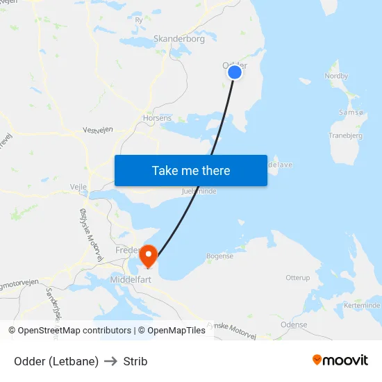 Odder (Letbane) to Strib map