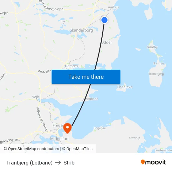 Tranbjerg (Letbane) to Strib map
