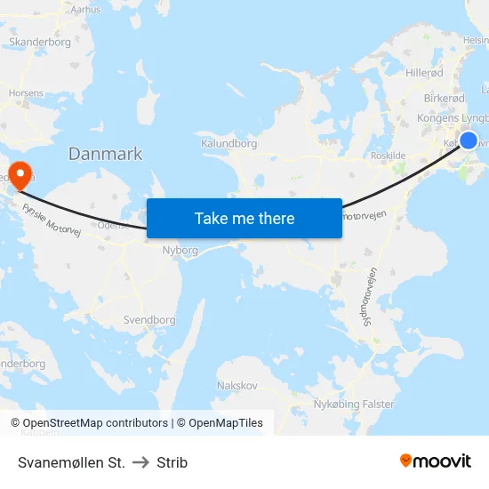 Svanemøllen St. to Strib map