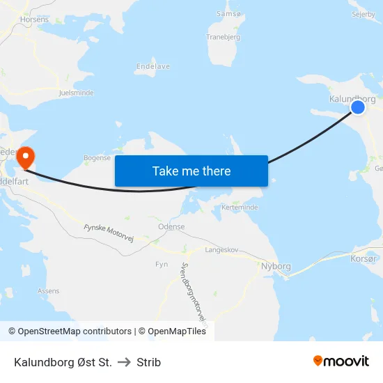 Kalundborg Øst St. to Strib map