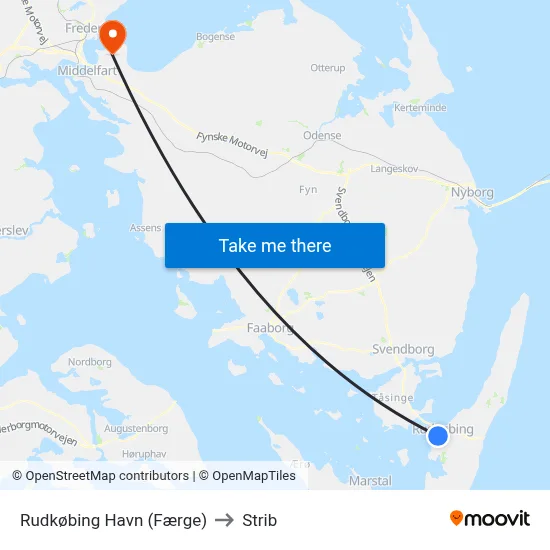 Rudkøbing Havn (Færge) to Strib map