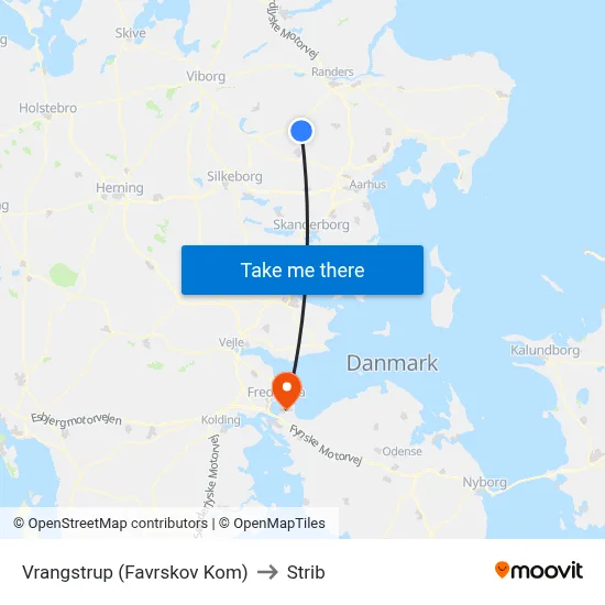 Vrangstrup (Favrskov Kom) to Strib map