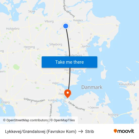Lykkevej/Grøndalsvej (Favrskov Kom) to Strib map