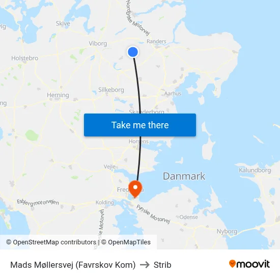 Mads Møllersvej (Favrskov Kom) to Strib map