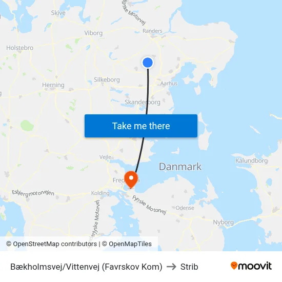 Bækholmsvej/Vittenvej (Favrskov Kom) to Strib map