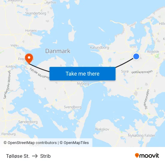 Tølløse St. to Strib map
