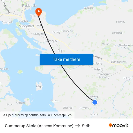 Gummerup Skole (Assens Kommune) to Strib map