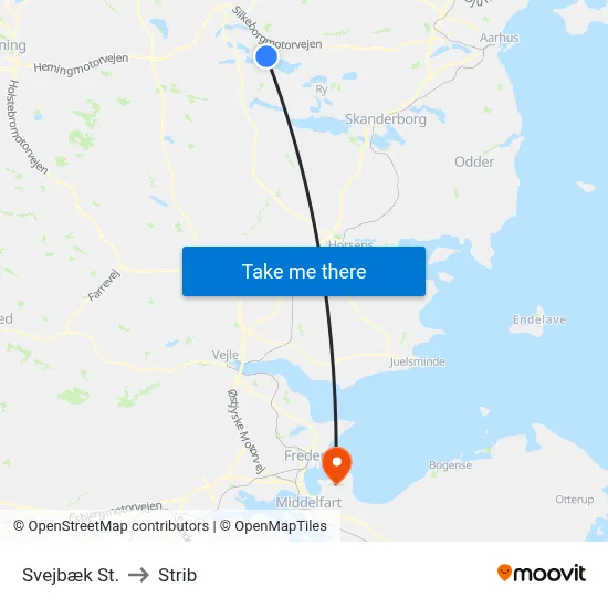 Svejbæk St. to Strib map