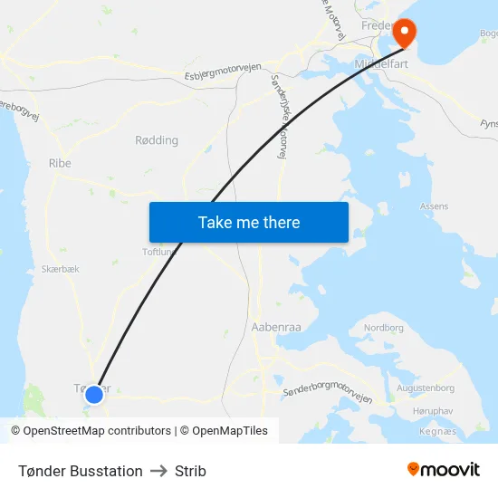 Tønder Busstation to Strib map