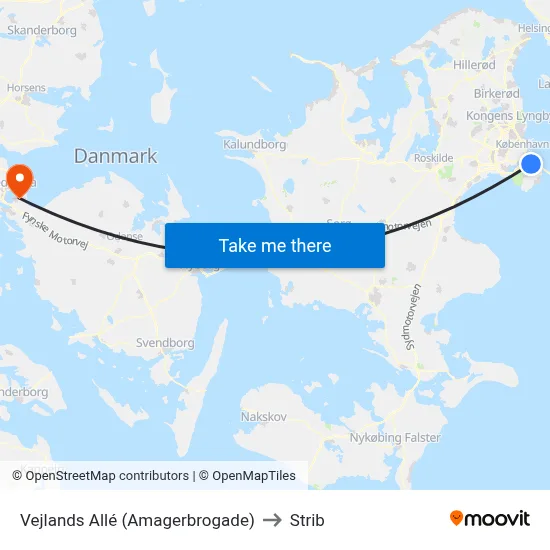 Vejlands Allé (Amagerbrogade) to Strib map