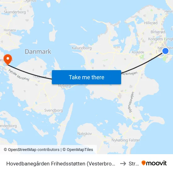Hovedbanegården Frihedsstøtten (Vesterbrogade) to Strib map