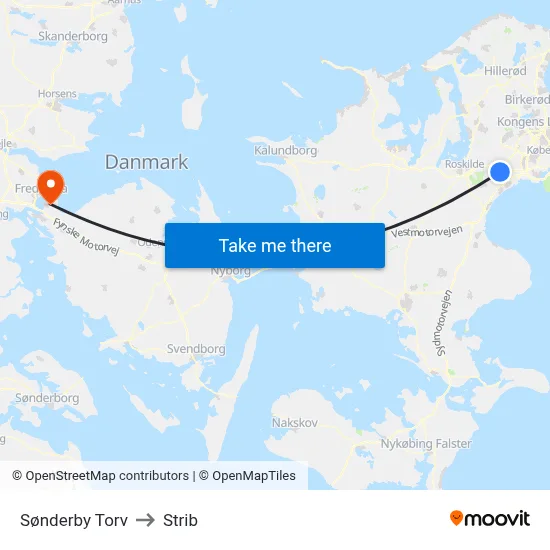 Sønderby Torv to Strib map