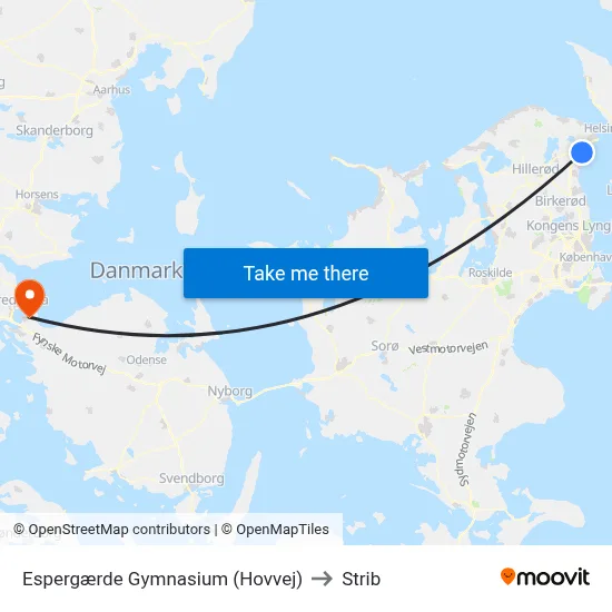 Espergærde Gymnasium (Hovvej) to Strib map
