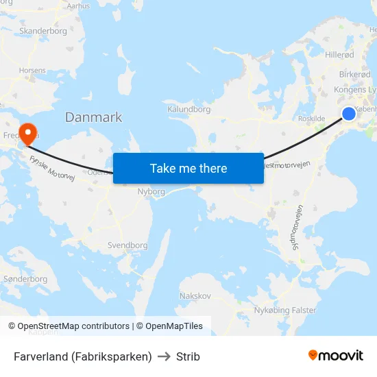 Farverland (Fabriksparken) to Strib map