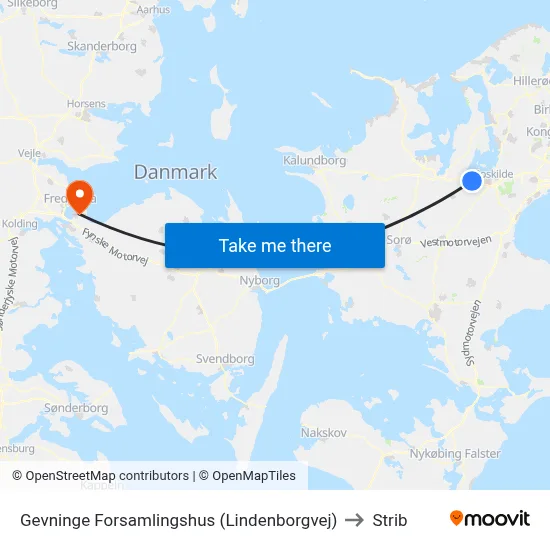 Gevninge Forsamlingshus (Lindenborgvej) to Strib map