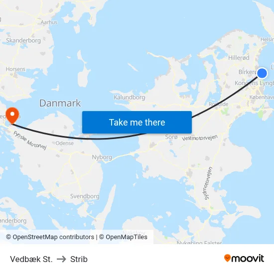 Vedbæk St. to Strib map