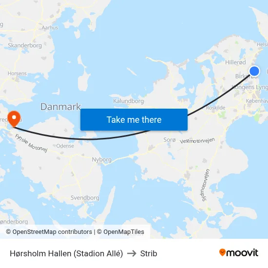 Hørsholm Hallen (Stadion Allé) to Strib map