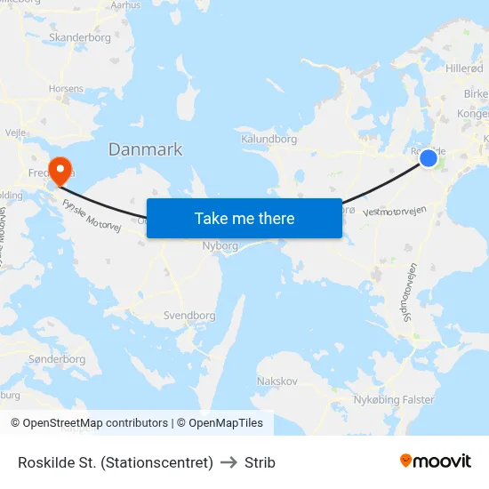 Roskilde St. (Stationscentret) to Strib map