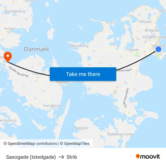 Saxogade (Istedgade) to Strib map