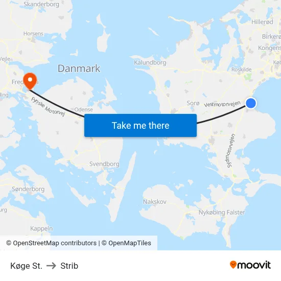 Køge St. to Strib map