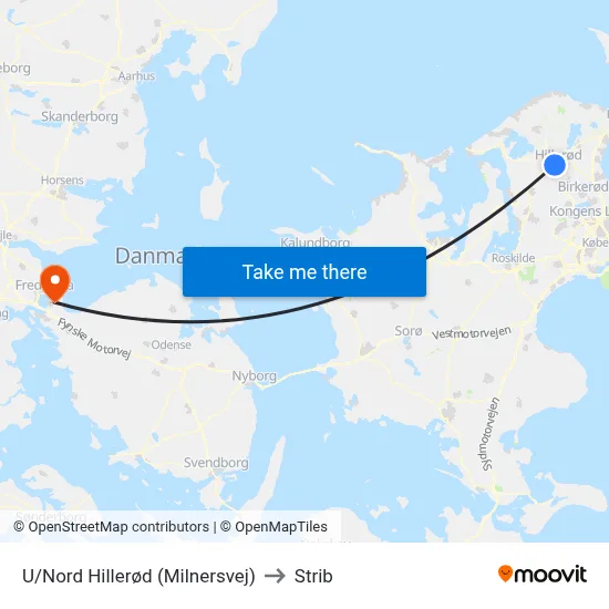 U/Nord Hillerød (Milnersvej) to Strib map