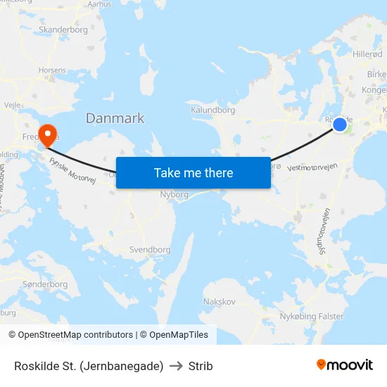 Roskilde St. (Jernbanegade) to Strib map