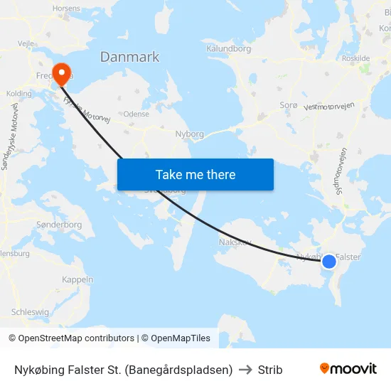 Nykøbing Falster St. (Banegårdspladsen) to Strib map