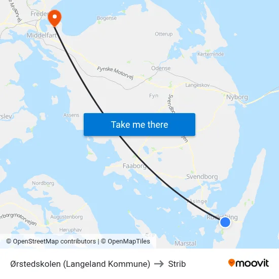 Ørstedskolen (Langeland Kommune) to Strib map
