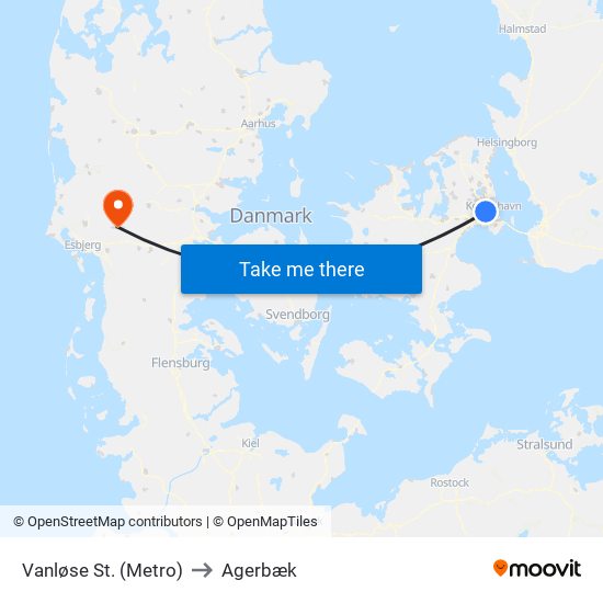 Vanløse St. (Metro) to Agerbæk map