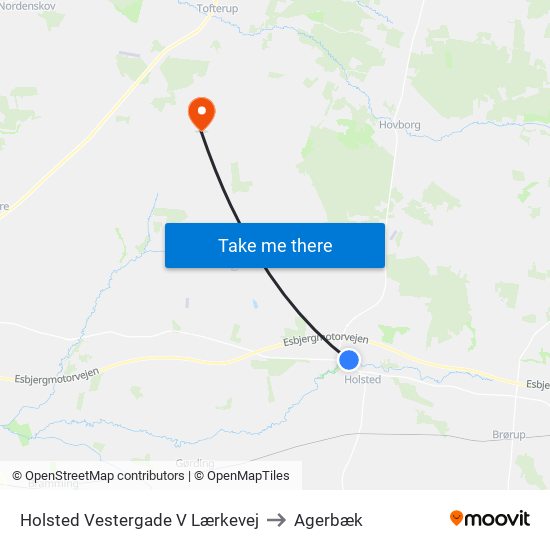 Holsted Vestergade V Lærkevej to Agerbæk map