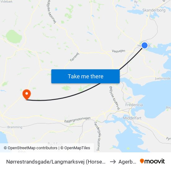 Nørrestrandsgade/Langmarksvej (Horsens Kom) to Agerbæk map