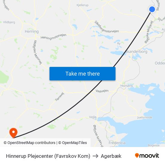 Hinnerup Plejecenter (Favrskov Kom) to Agerbæk map