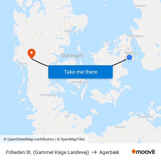 Friheden St. (Gammel Køge Landevej) to Agerbæk map