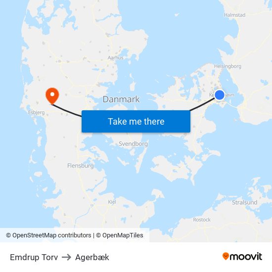 Emdrup Torv to Agerbæk map