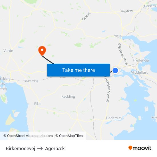 Birkemosevej to Agerbæk map