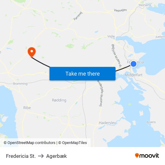 Fredericia St. to Agerbæk map