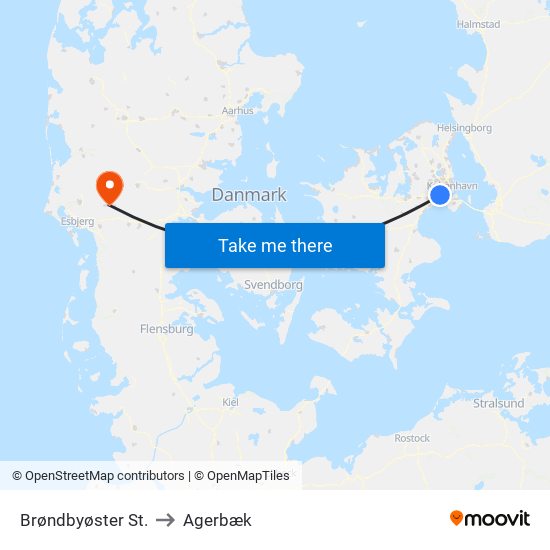 Brøndbyøster St. to Agerbæk map