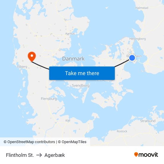 Flintholm St. to Agerbæk map