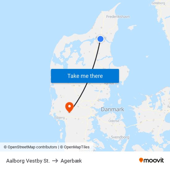 Aalborg Vestby St. to Agerbæk map