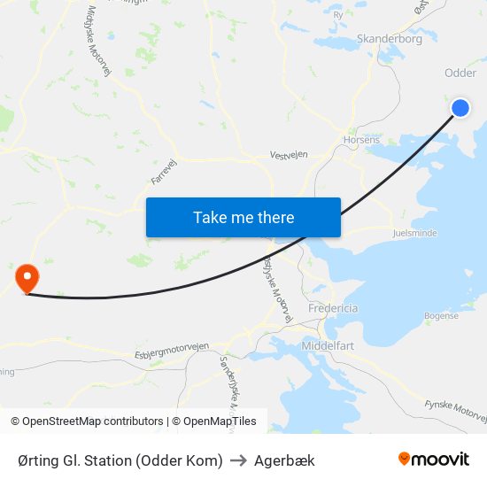 Ørting Gl. Station (Odder Kom) to Agerbæk map