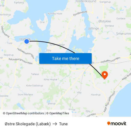 Østre Skolegade (Labæk) to Tune map