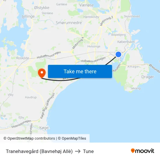 Tranehavegård (Bavnehøj Allè) to Tune map