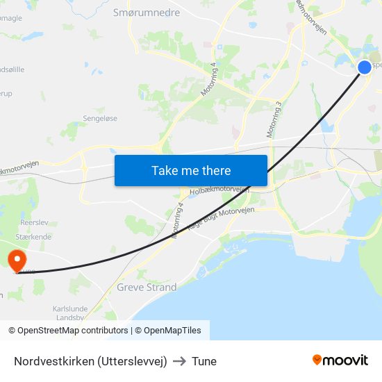 Nordvestkirken (Utterslevvej) to Tune map