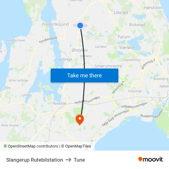 Slangerup Rutebilstation to Tune map