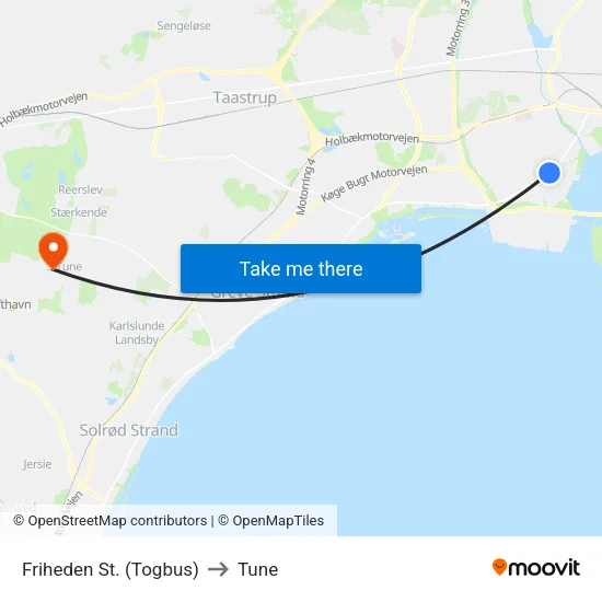 Friheden St. (Togbus) to Tune map